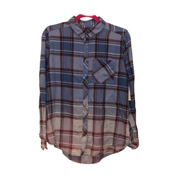 Pink, Purple, Blue Plaid Button Down W/ Cookie Monster Back Patch - Picture 4 of 5